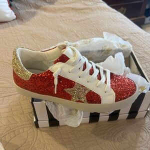 NEW Red and Gold Glitter Women's Sneakers.   So cute!!!